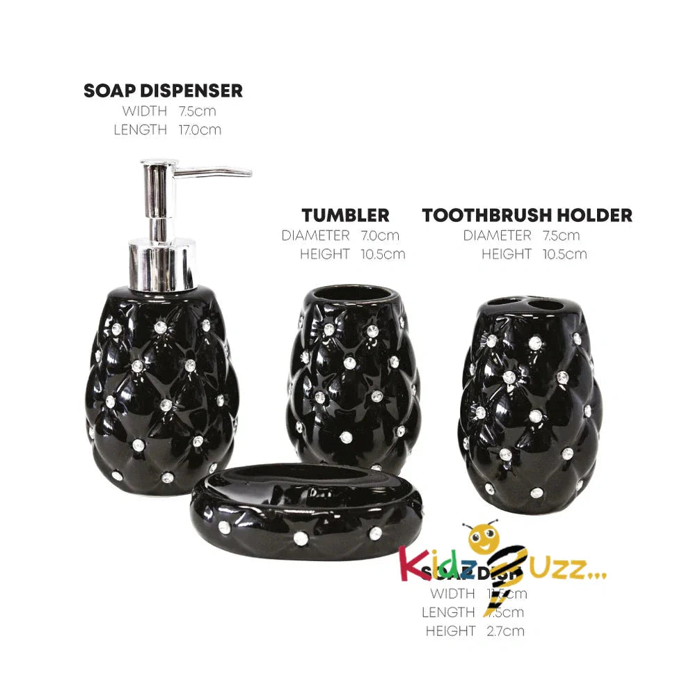 4Pcs Diamond Bathroom Set Black