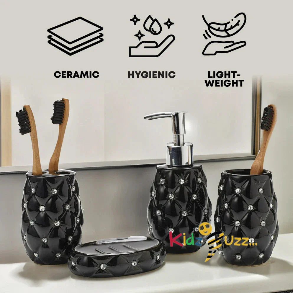 4Pcs Diamond Bathroom Set Black
