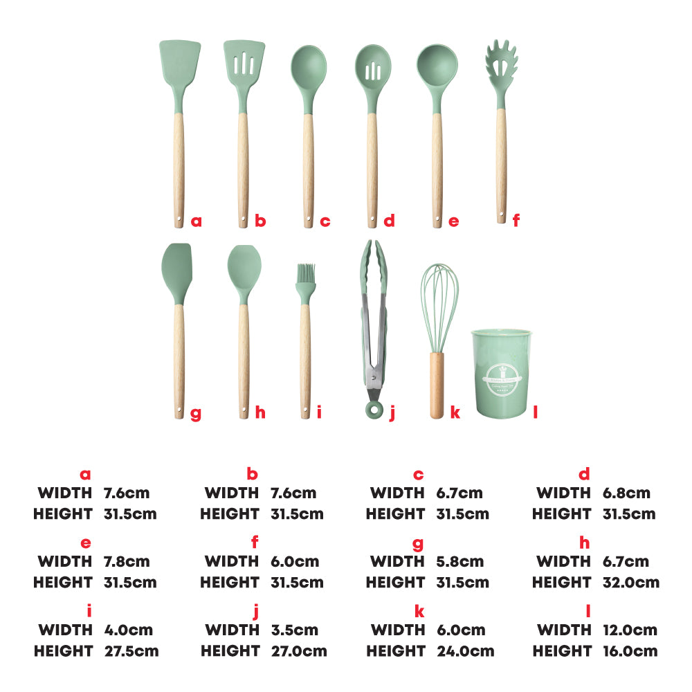 12pcs Silicon Utensil Set Green - Kitchenware