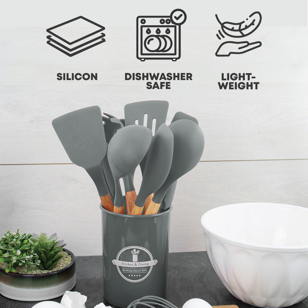 12pcs Silicone Utensil Set Grey - Kitchen Gadgets