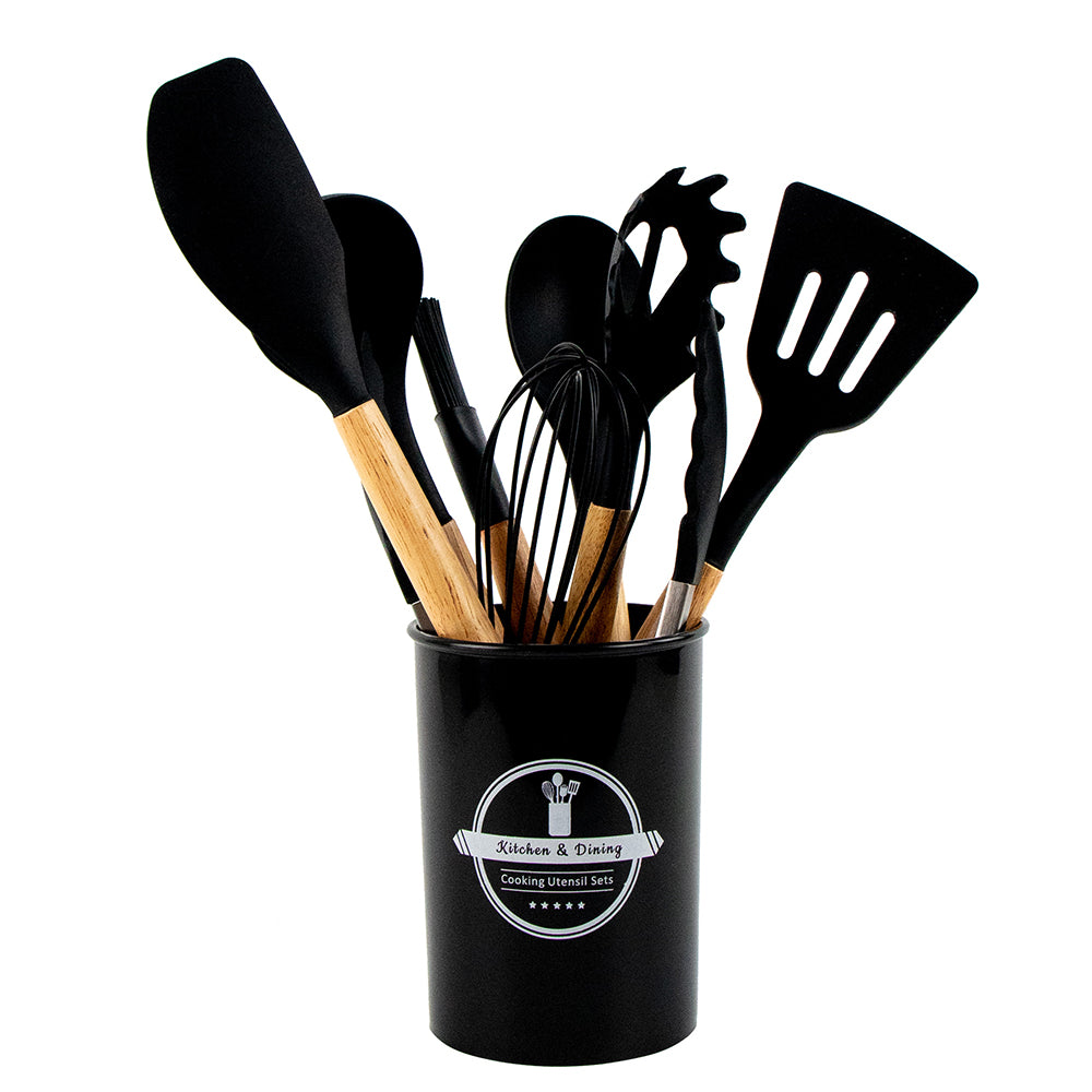 9Pcs Silicon Utensil Set Black- Kitchenware