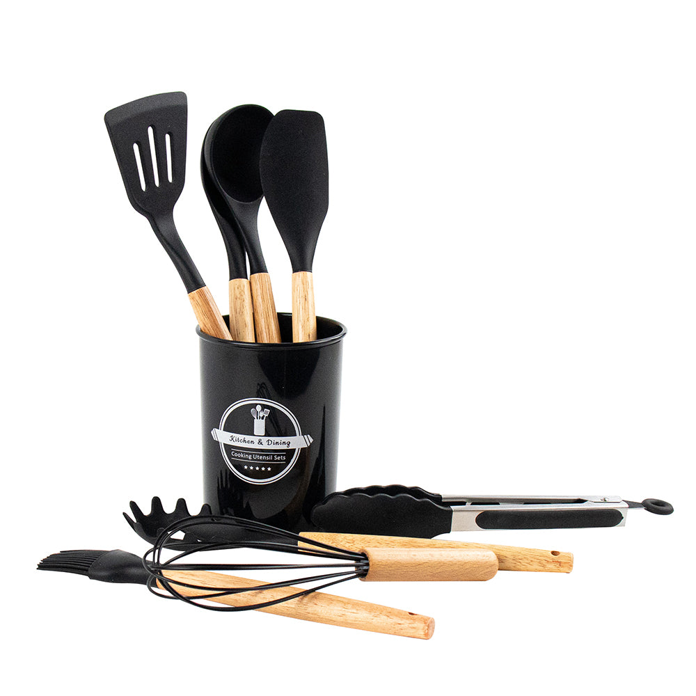 9Pcs Silicon Utensil Set Black- Kitchenware