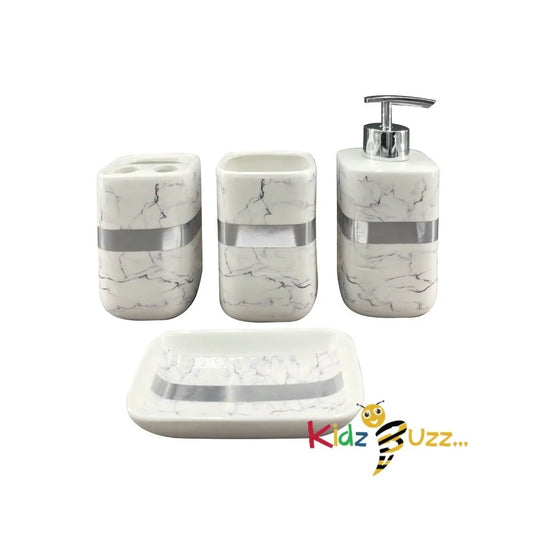4Pcs Marbled Bathroom Set Silver