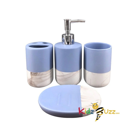 Marbled Bathroom Set 0.3L- 4Pcs Set Blue