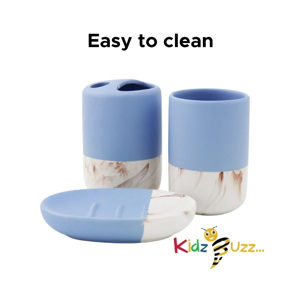 Marbled Bathroom Set 0.3L- 4Pcs Set Blue