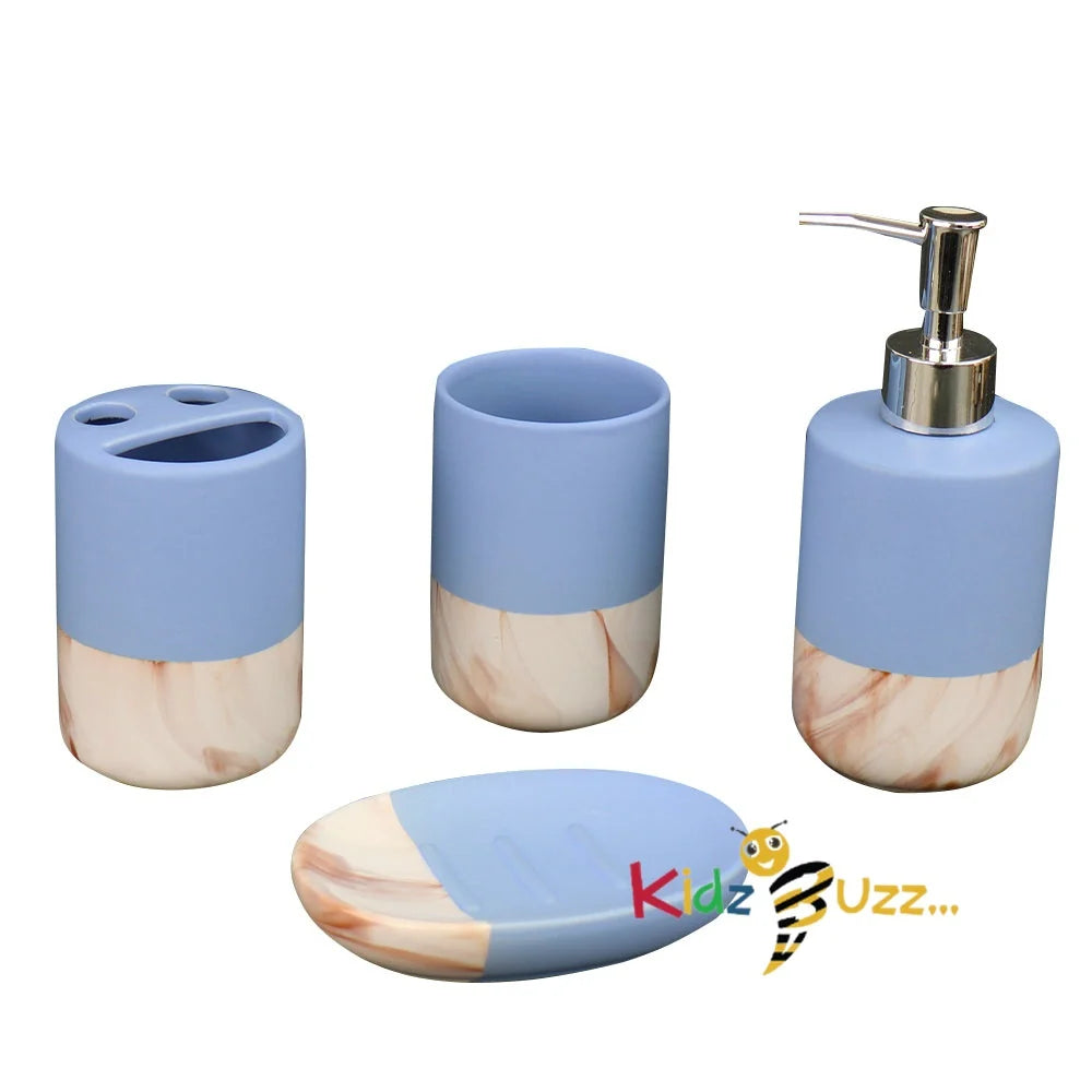 Marbled Bathroom Set 0.3L- 4Pcs Set Blue
