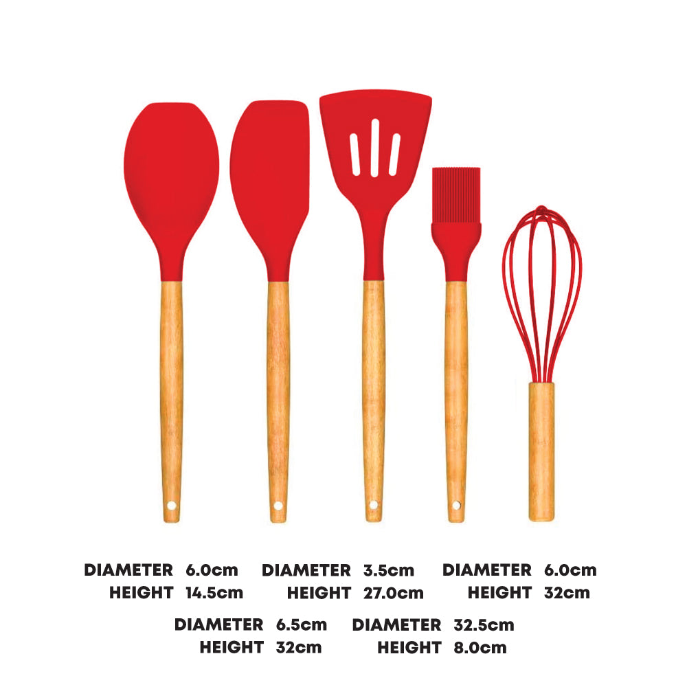 5pcs Silicone Utensil Set Red - Kitchenware