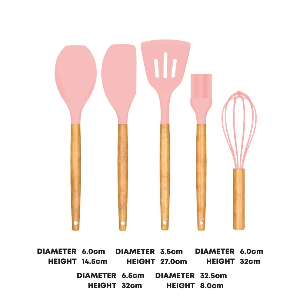 5pcs Silicone Utensil Set Pink- Kitchen Accessories