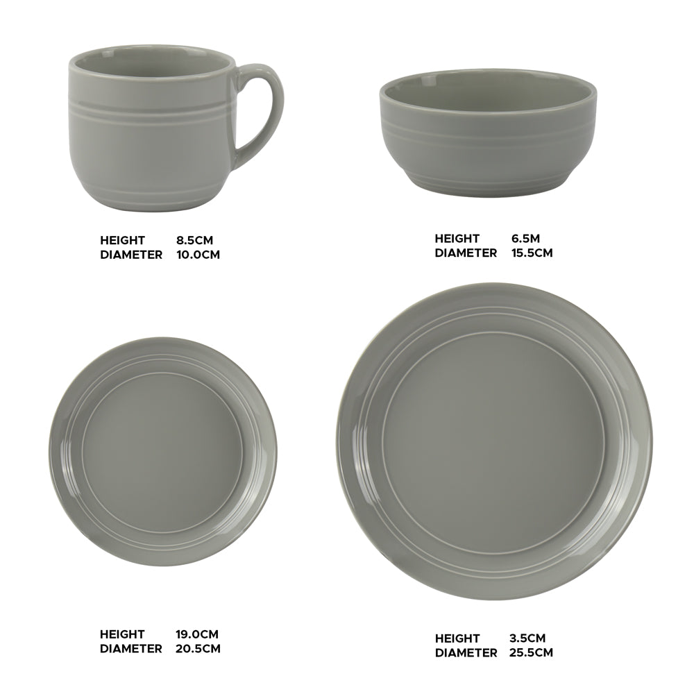 16Pcs Line Relief Dinner Set Grey 0.44L-0.7L