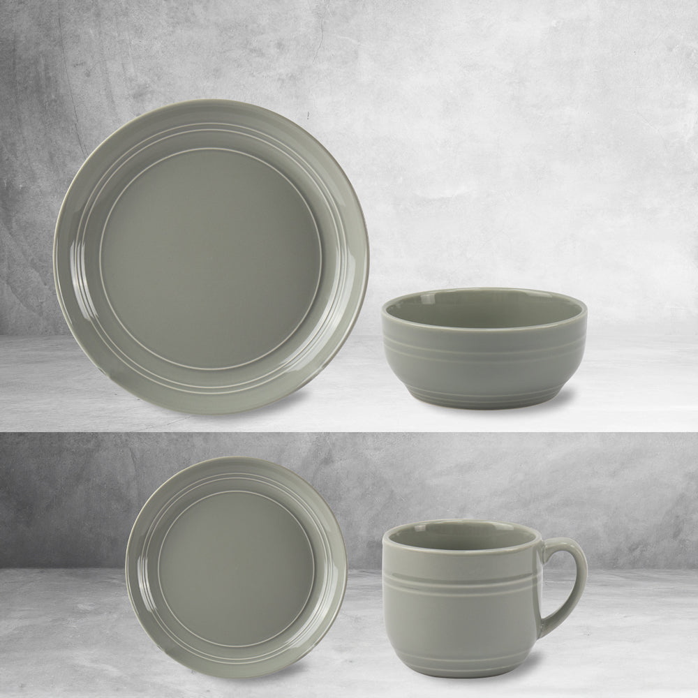 16Pcs Line Relief Dinner Set Grey 0.44L-0.7L