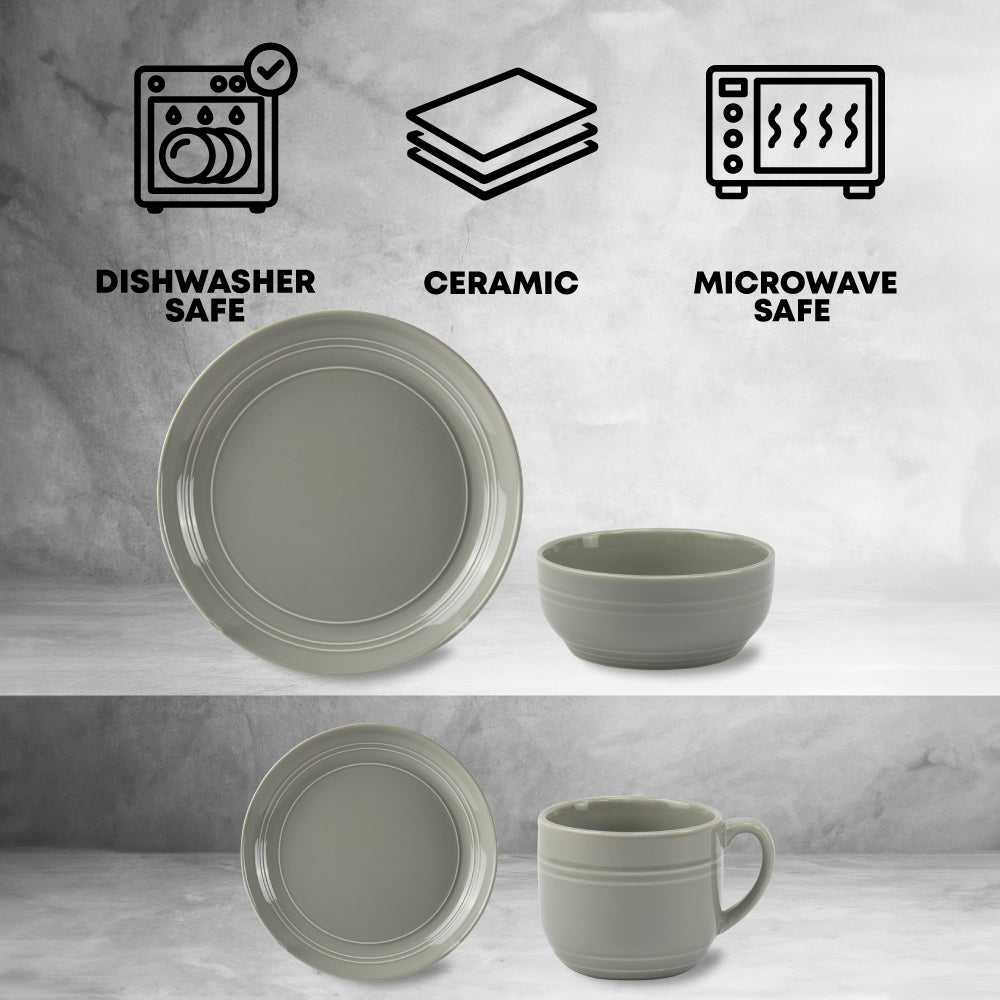16Pcs Line Relief Dinner Set Grey 0.44L-0.7L