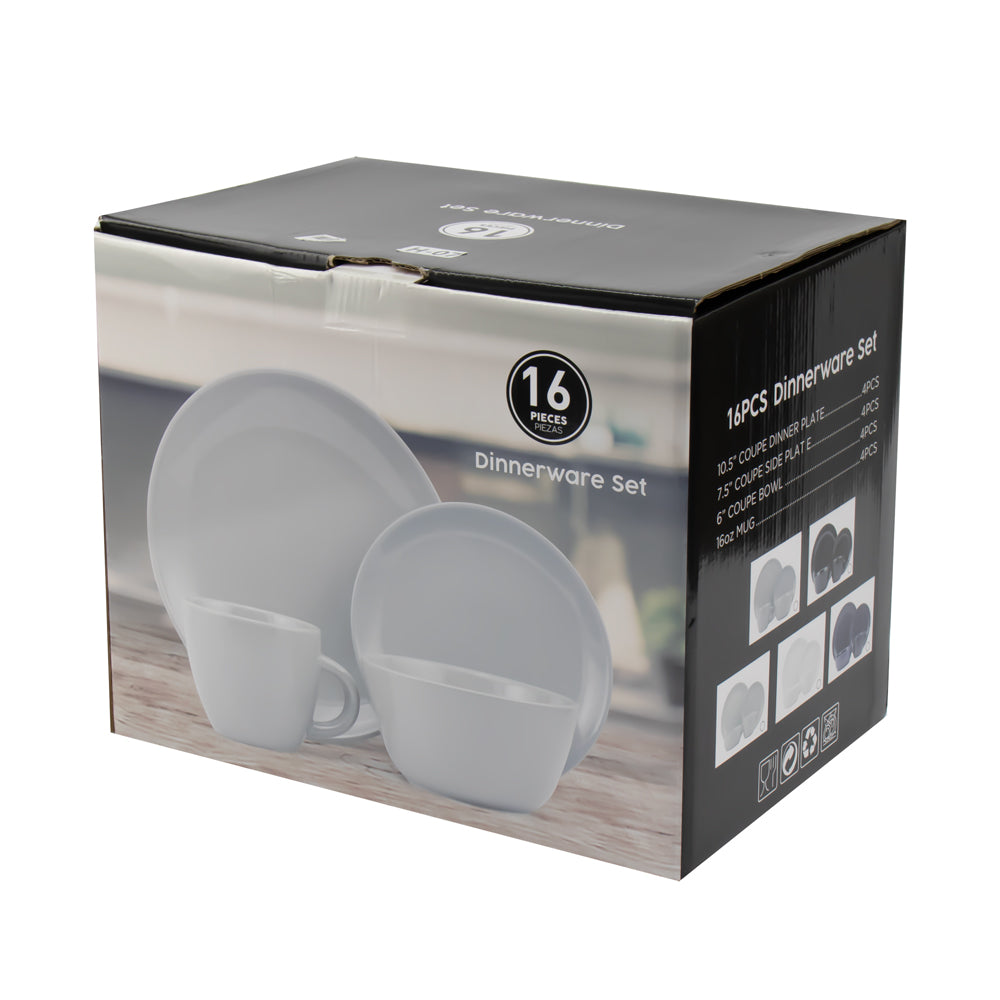 16Pcs Line Relief Dinner Set Grey 0.44L-0.7L