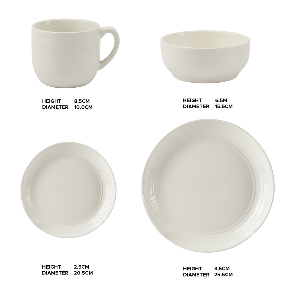 16 pcs Line Relief Dinner Set White 0.44L-0.7L