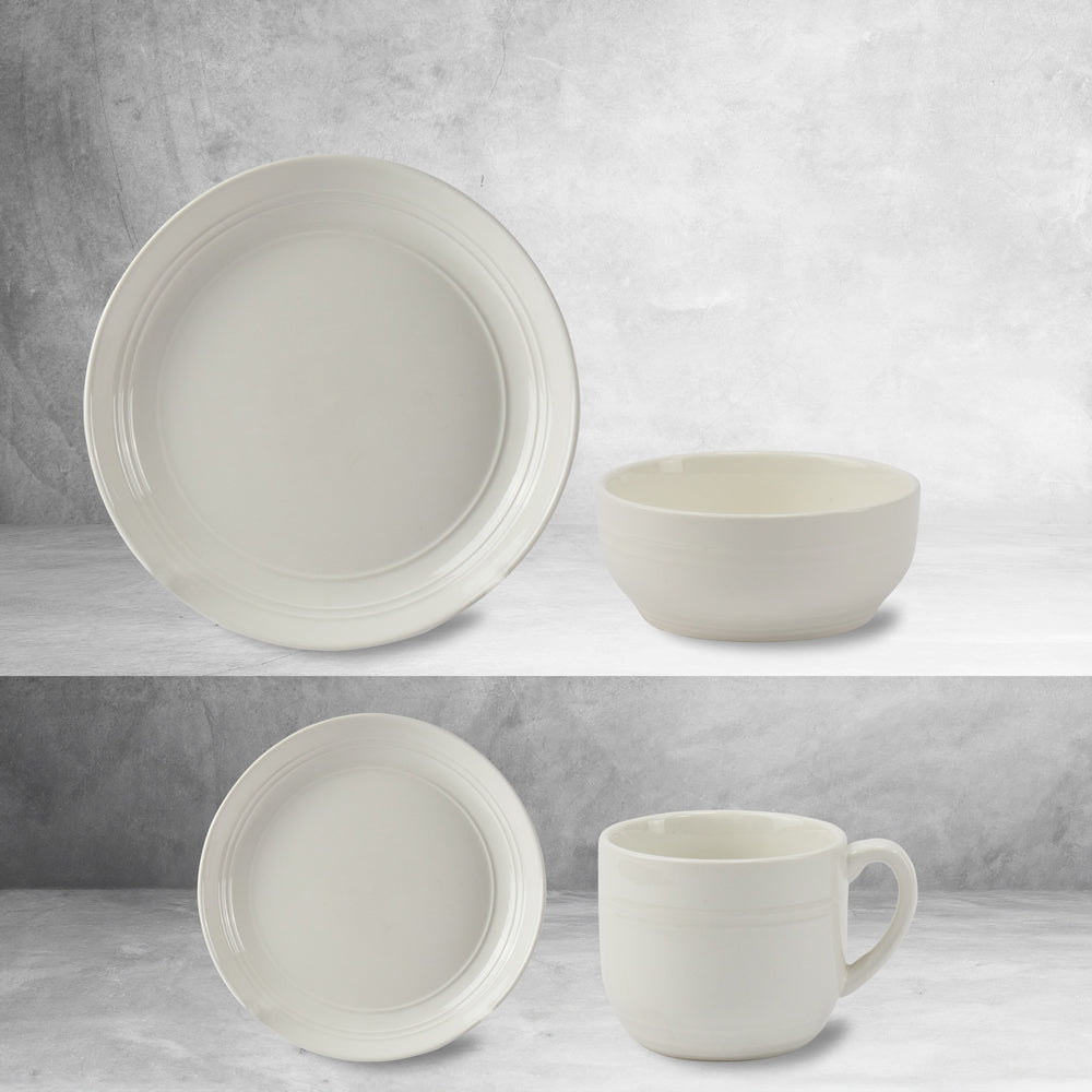 16 pcs Line Relief Dinner Set White 0.44L-0.7L
