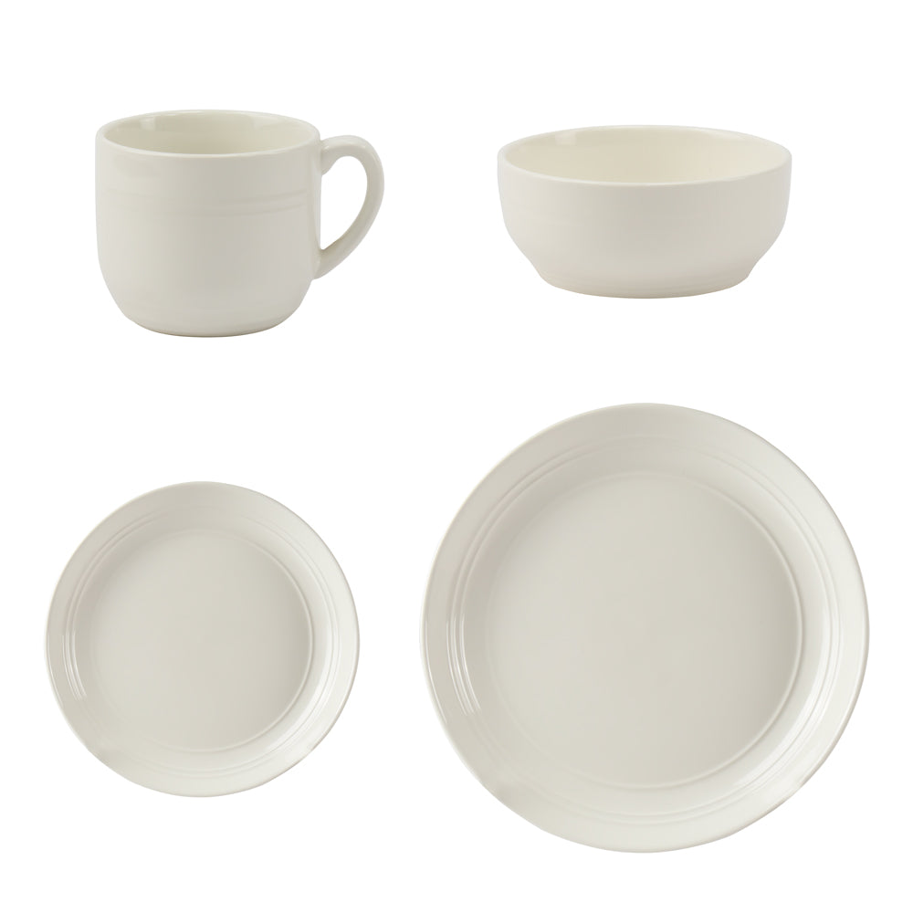 16 pcs Line Relief Dinner Set White 0.44L-0.7L