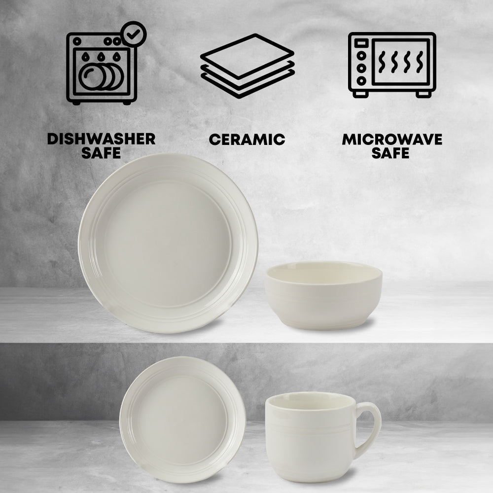 16 pcs Line Relief Dinner Set White 0.44L-0.7L