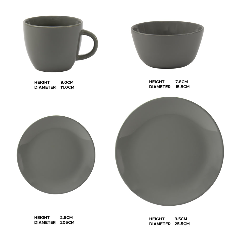 16Pcs Glazed Dinner Set Ash Grey 0.5L-0.75L