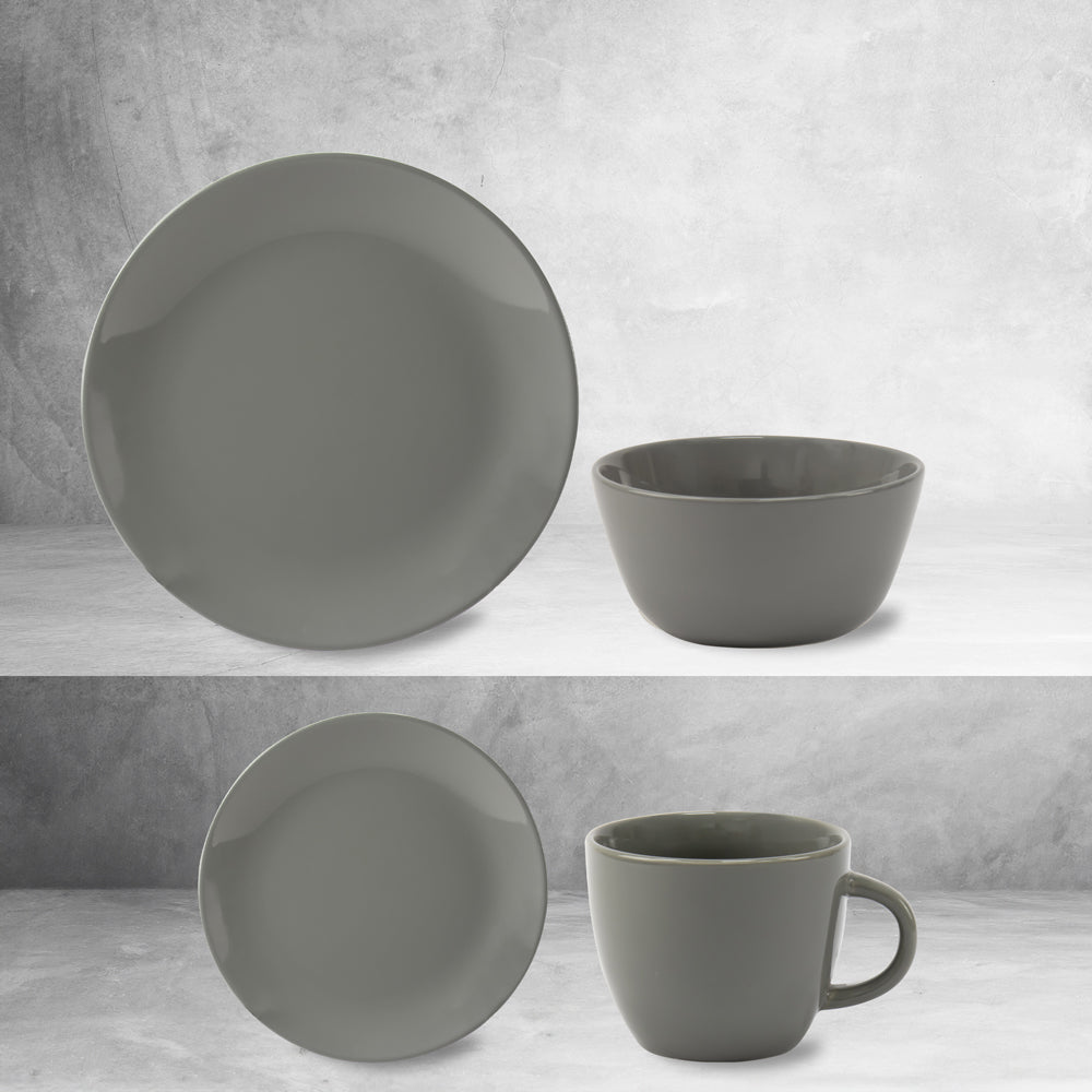 16Pcs Glazed Dinner Set Ash Grey 0.5L-0.75L