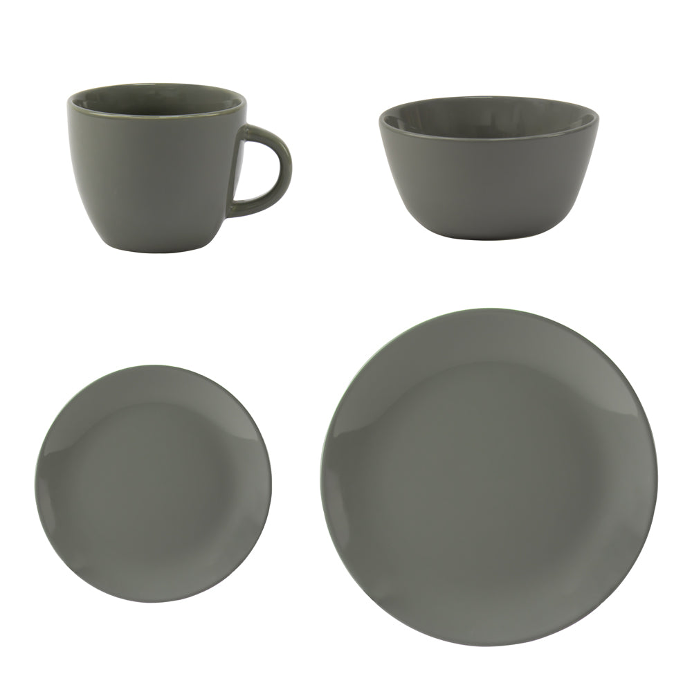16Pcs Glazed Dinner Set Ash Grey 0.5L-0.75L