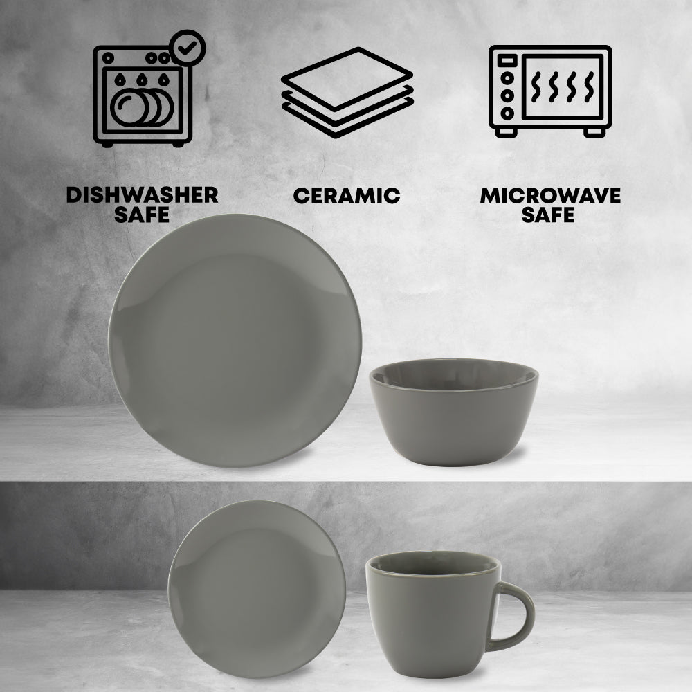 16Pcs Glazed Dinner Set Ash Grey 0.5L-0.75L