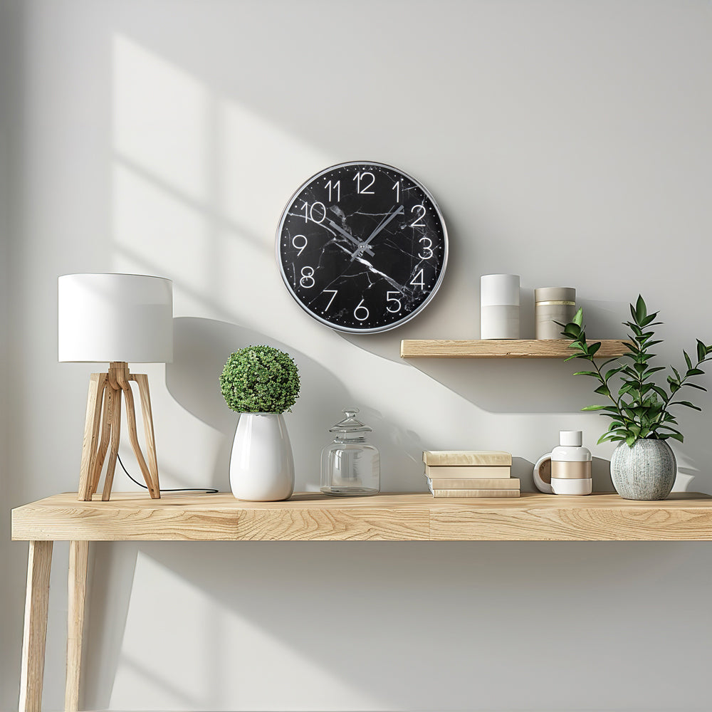 30cm Wall Clock Black Marbled- Home Accessories