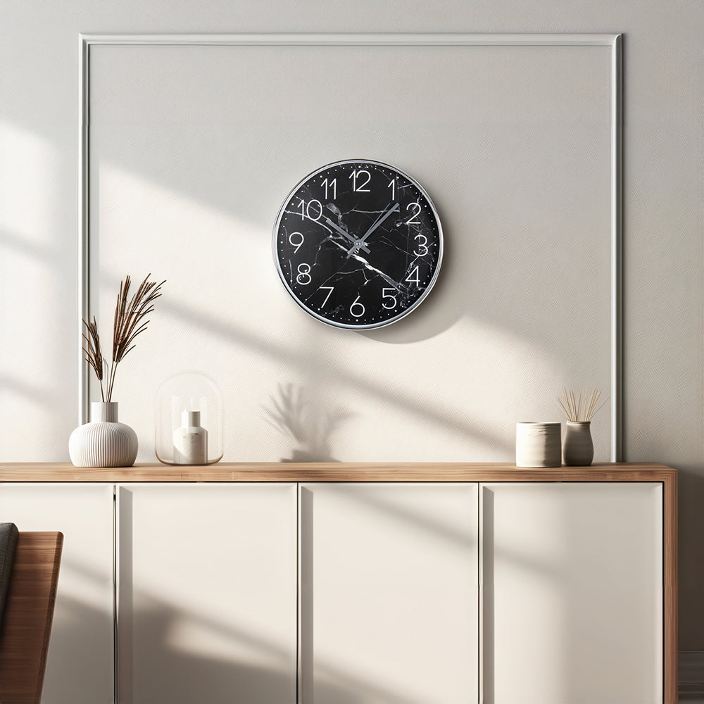 30cm Wall Clock Black Marbled- Home Accessories