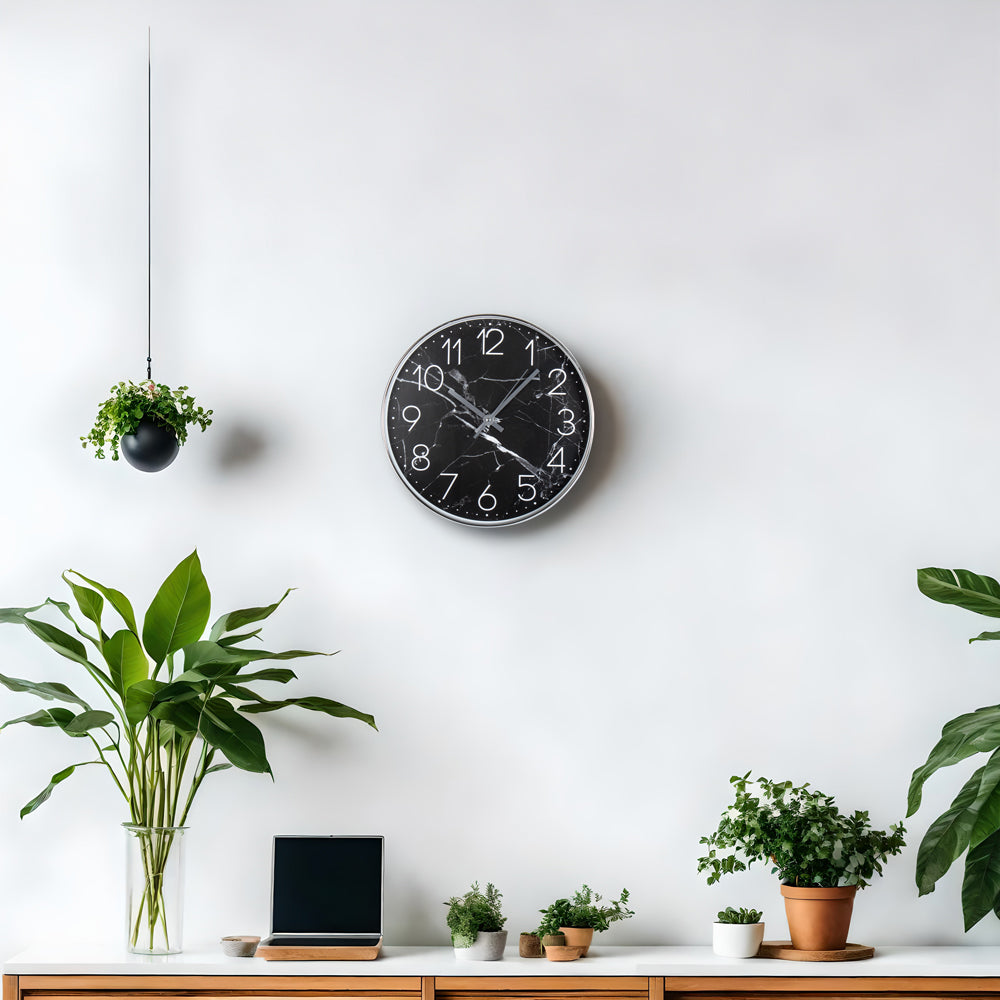 30cm Wall Clock Black Marbled- Home Accessories