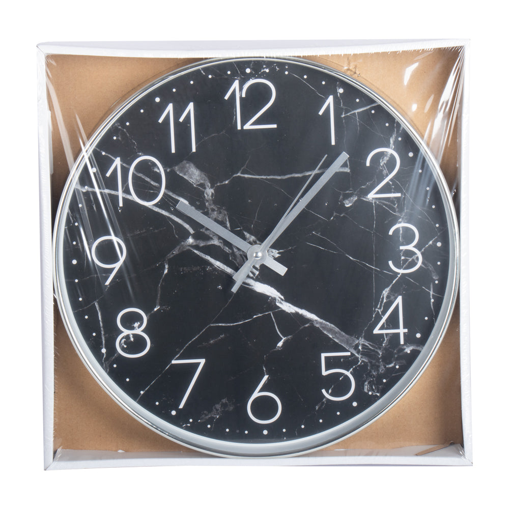 30cm Wall Clock Black Marbled- Home Accessories