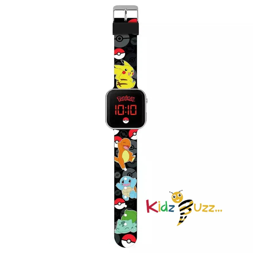 Pokemon Kids Digital Printed Black Silicone Strap Watch