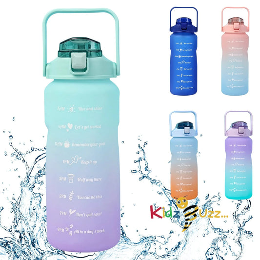 Water Bottle 2L Time Marking With Straw Green Purple