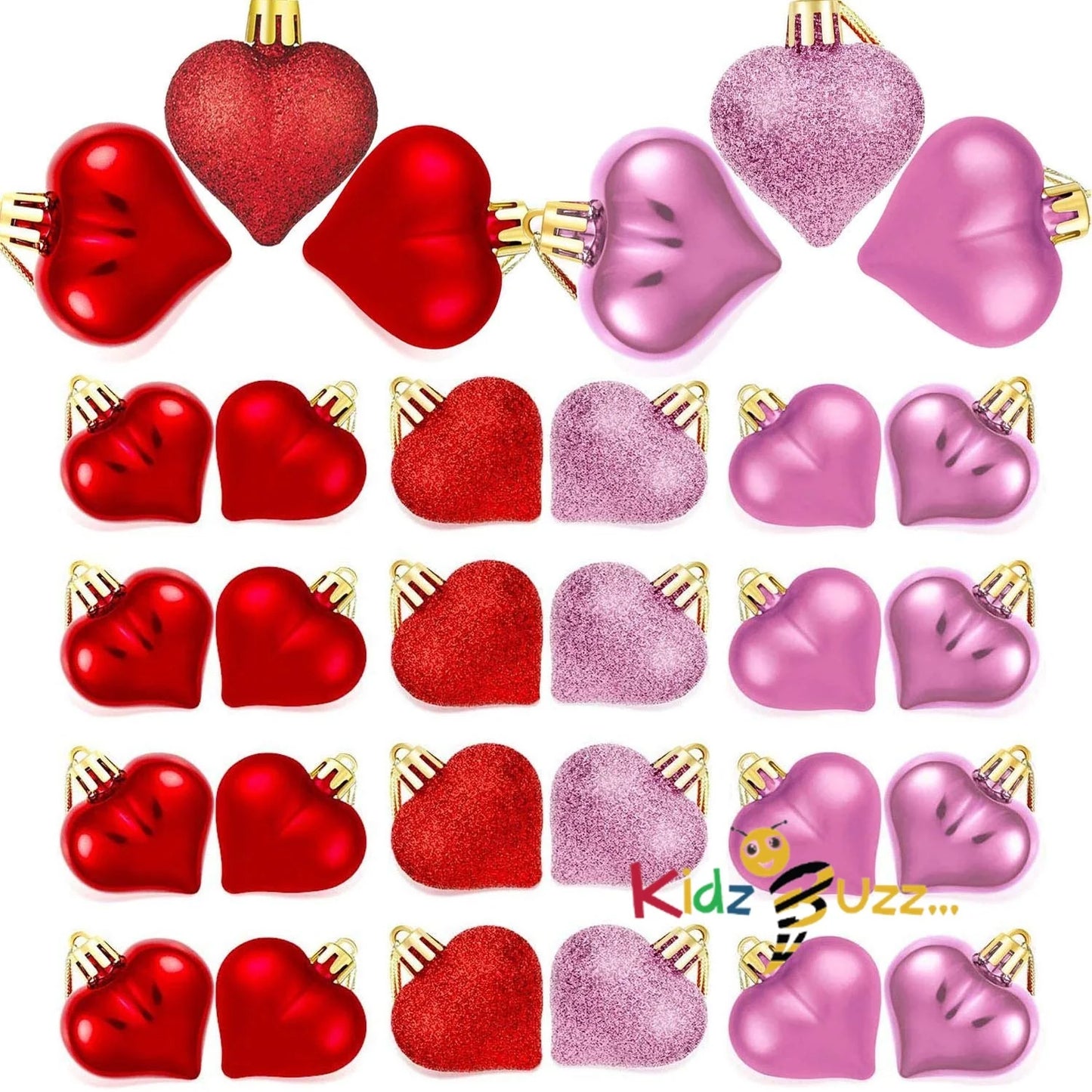 Heart Bubble ornaments 24 pcs Pink & Red