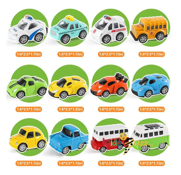 Die Cast Toy Cars Set 27 Pcs, Alloy Metal Pull Back Vehicles Set with Play Mat