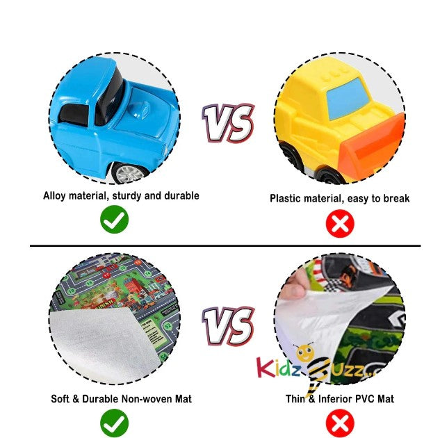 Die Cast Toy Cars Set 27 Pcs, Alloy Metal Pull Back Vehicles Set with Play Mat