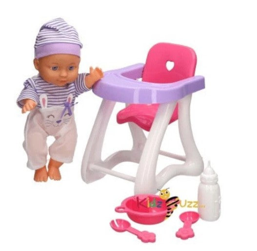 30cm Doll With High Chair and Accessories Toy For Kids