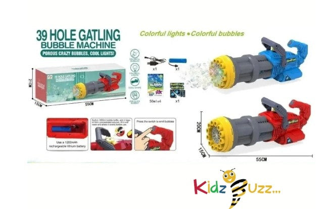 39 Holes Bubble Gatling Machine Gun Blower Rechargeable Garden Girls Boys Toy
