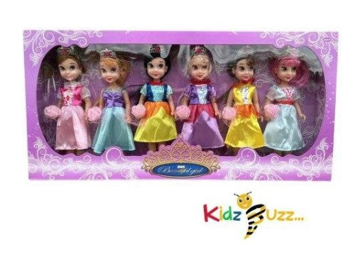 6 Pc Princess Beautiful Doll Set Collection