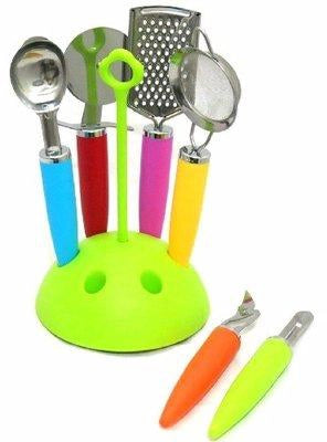 7-Piece Kitchen Tool Set with Revolving Stand - Multicolour