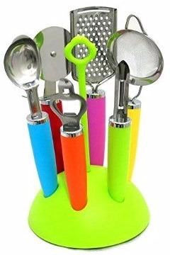 7-Piece Kitchen Tool Set with Revolving Stand - Multicolour