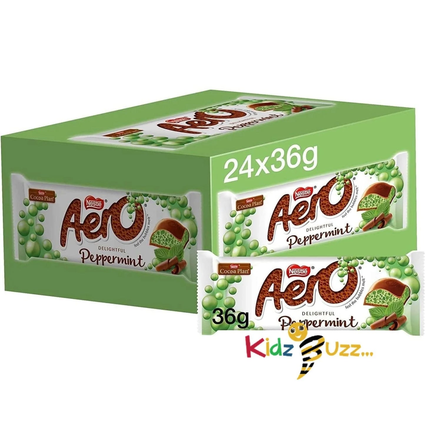 Aero Bubbly Peppermint Mint Chocolate Bar - Pack of 24 x 36G