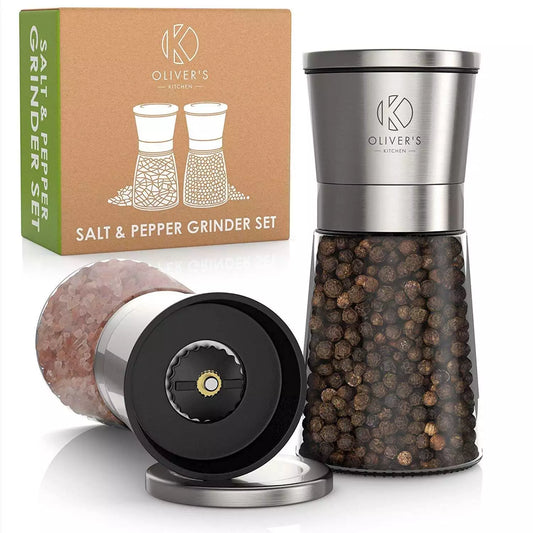 Salt & Pepper Grinder Set - 2 X Quality Ceramic & Glass Mills