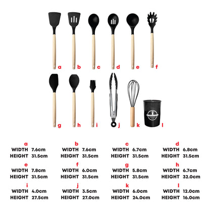 Silicon Utensil Set 12pcs Black