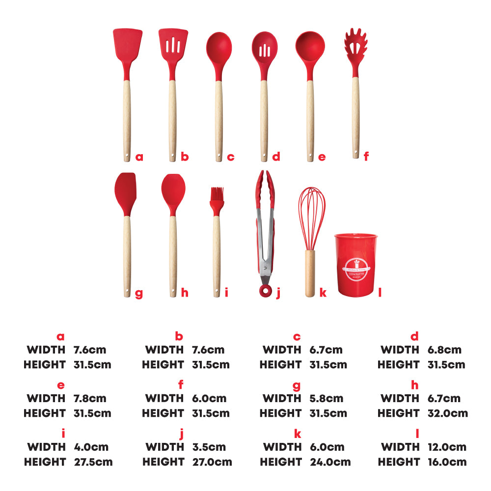 12pcs Silicon Utensil Set Red- Kitchenware Gadgets