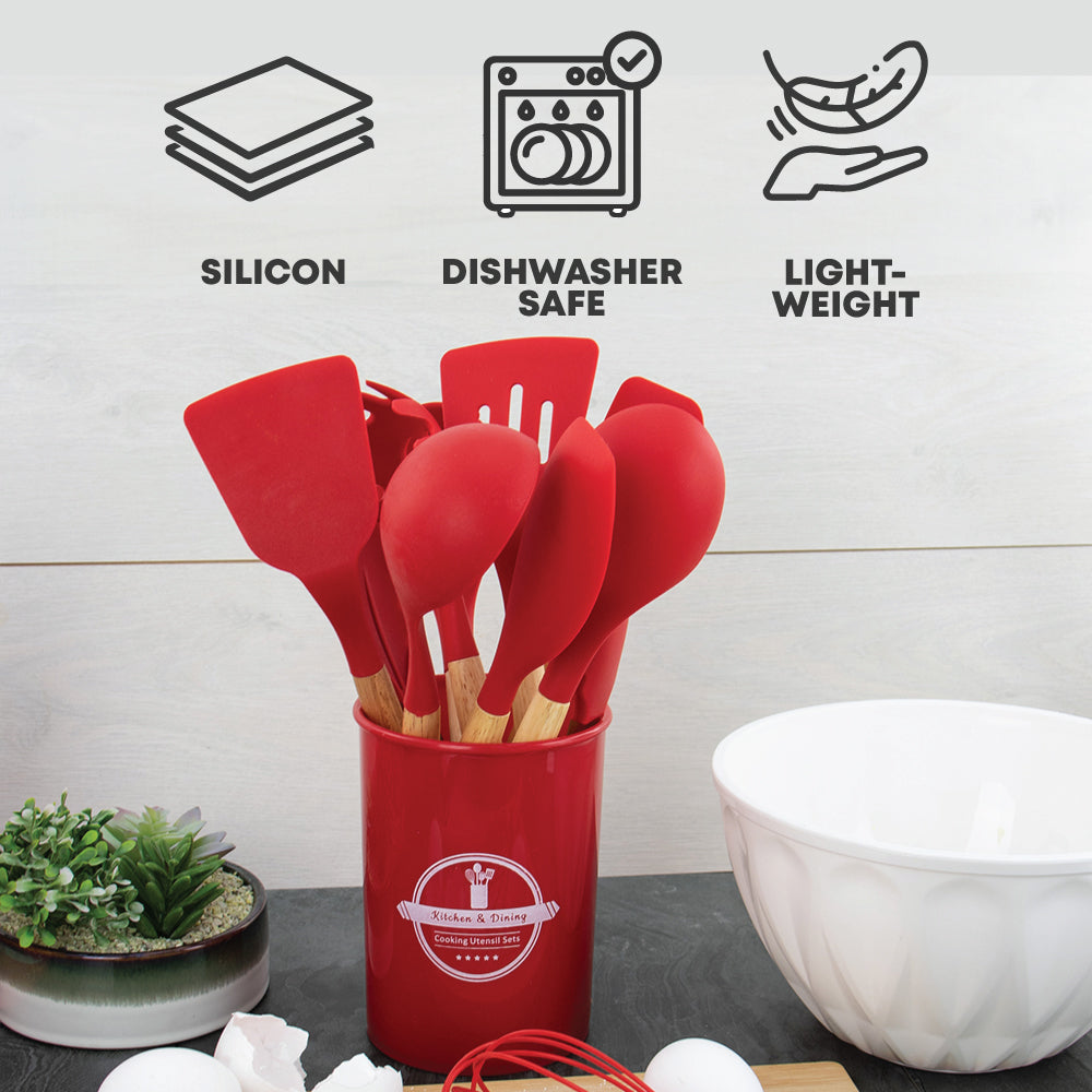 12pcs Silicon Utensil Set Red- Kitchenware Gadgets