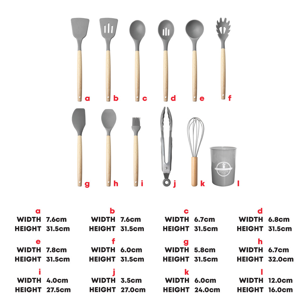 12pcs Silicone Utensil Set Grey - Kitchen Gadgets