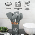 12pcs Silicone Utensil Set Grey - Kitchen Gadgets