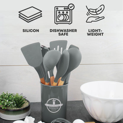 12pcs Silicone Utensil Set Grey - Kitchen Gadgets