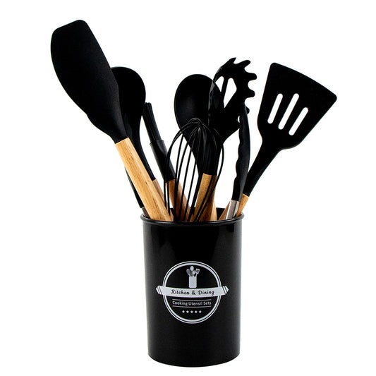 9Pcs Silicon Utensil Set Black- Kitchenware