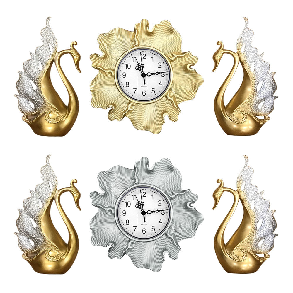 Wall Clock with Decoration Silver-Gold Swans