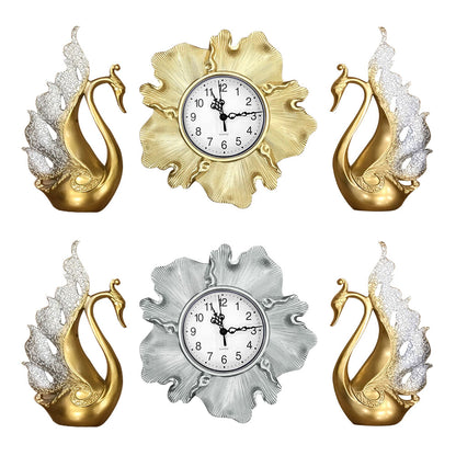 Wall Clock with Decoration Silver-Gold Swans