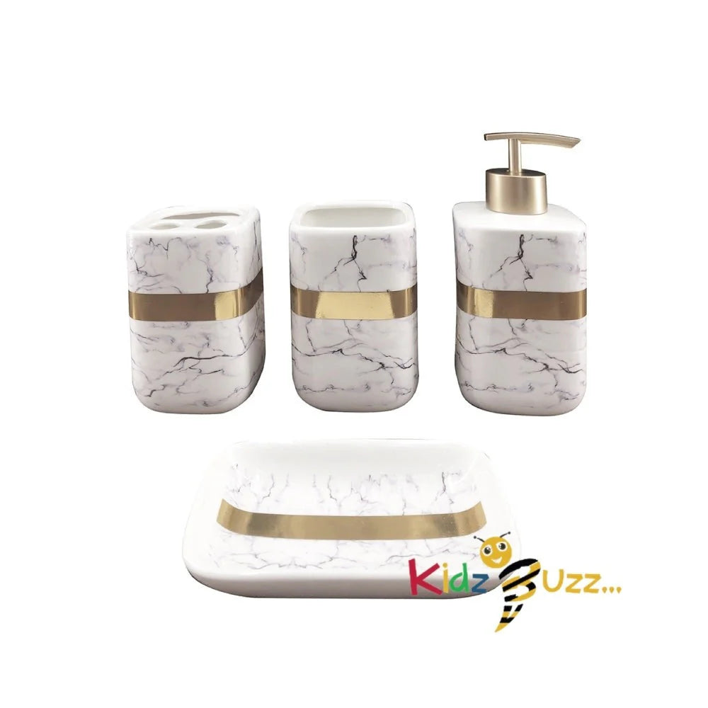 4Pcs Marbled Bathroom Set Gold